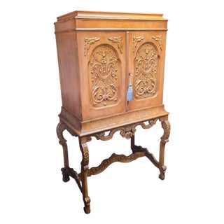 Italian Rococo Revival Carved Cabinet-on-Stand With Antiqued Gilt and Polychrome Decoration, Mid-20th Century For Sale
