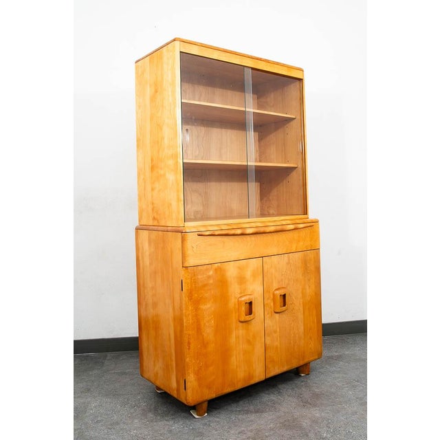 Wood Mid Century Modern Credenza Display China Cabinet Heywood Wakefield Champagne For Sale - Image 7 of 10