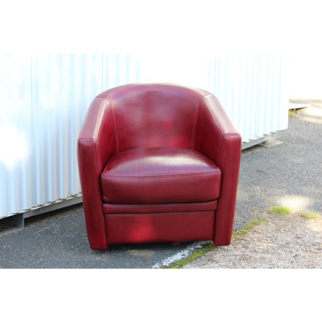Burgundy Leather Swivel Club Chair, 1980s For Sale - Image 10 of 18