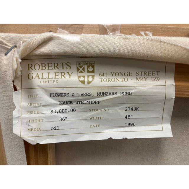 Bruce Steinhoff Original Oil Painting Flowers and Trees Munzars Pond, 1996 - Framed For Sale - Image 14 of 14