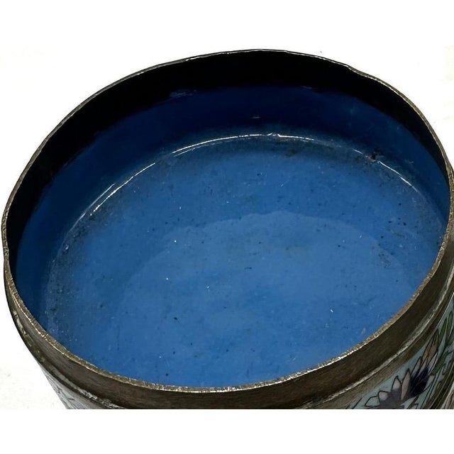 Antique 19th Century Chinese Cloisonné Stacking Box, Late Qing Dynasty, Blue Enamel, Scholar Accessory For Sale - Image 13 of 15
