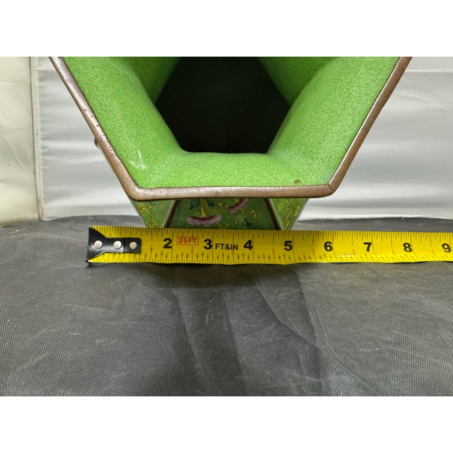 Antique Chinese Canton Enamel 17” Hexagonal Vase: Court Ladies & Wisteria For Sale - Image 9 of 9