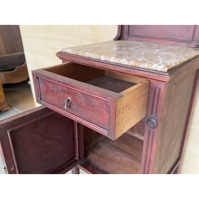 Brown Vintage Art Nouveau Italian Nightstands in Walnut with Crest, 1920, Set of 2 For Sale - Image 8 of 10