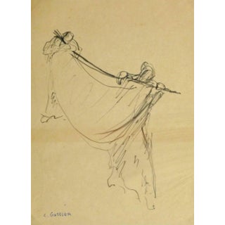 C. Gassier, French Ink Drawing - in Tow For Sale