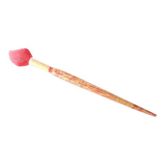 Vintage Handmade Carved Wood Red Paintbrush Sculpture For Sale