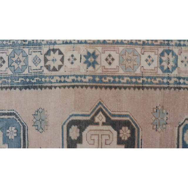 Textile Vintage Turkish Oushak Rug With Soft Beige and Blue Medallion Patterns For Sale - Image 7 of 10