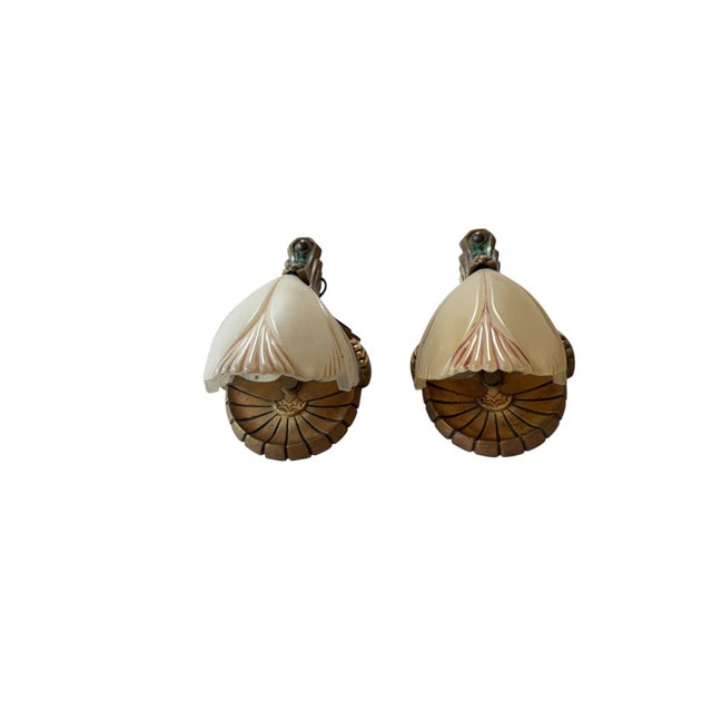 1930s Art Deco Wall Sconces With Batwing Slip Shades - a Pair For Sale - Image 4 of 10