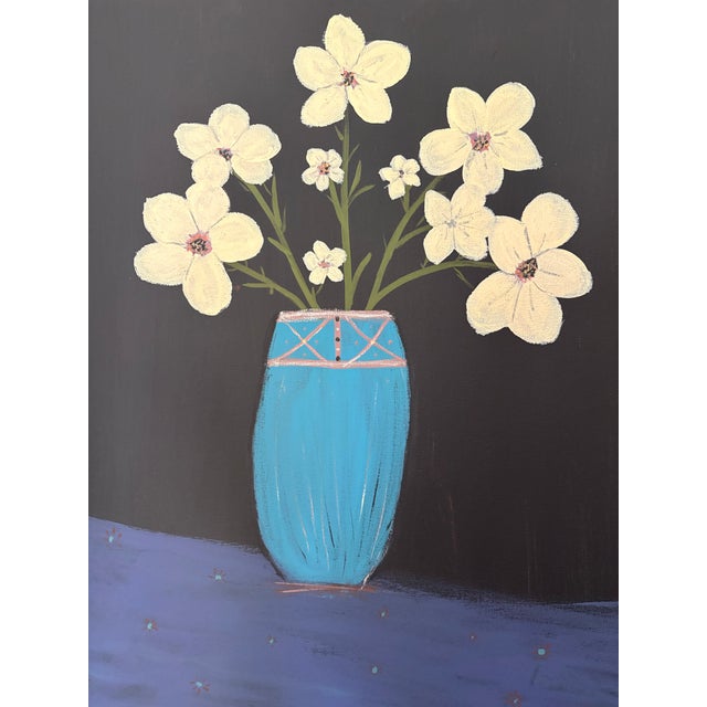 Original Artisan Bold Primitive Floral Canvas Painting For Sale In Sacramento - Image 6 of 7