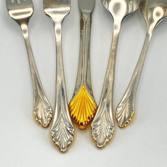 Silver Yamazaki "Monique Gold" Gold Accent Stainless Flatware Set - 61 Pieces (Service for 12 With Storage Case) Vintage 1980's/1990's For Sale - Image 8 of 18