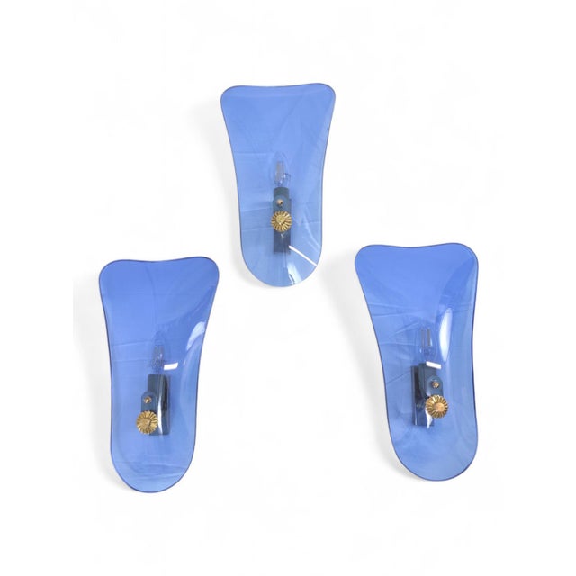 Italian Blue Glass Wall Lamps, 1950, Set of 3 For Sale - Image 5 of 13