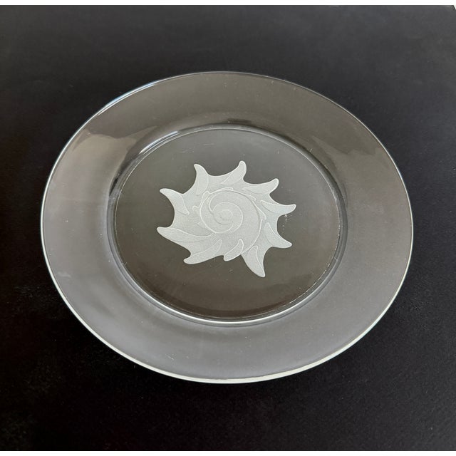 French 1980s French Etched Seashell Glass Luncheon Plates - Set of 8 For Sale - Image 3 of 5