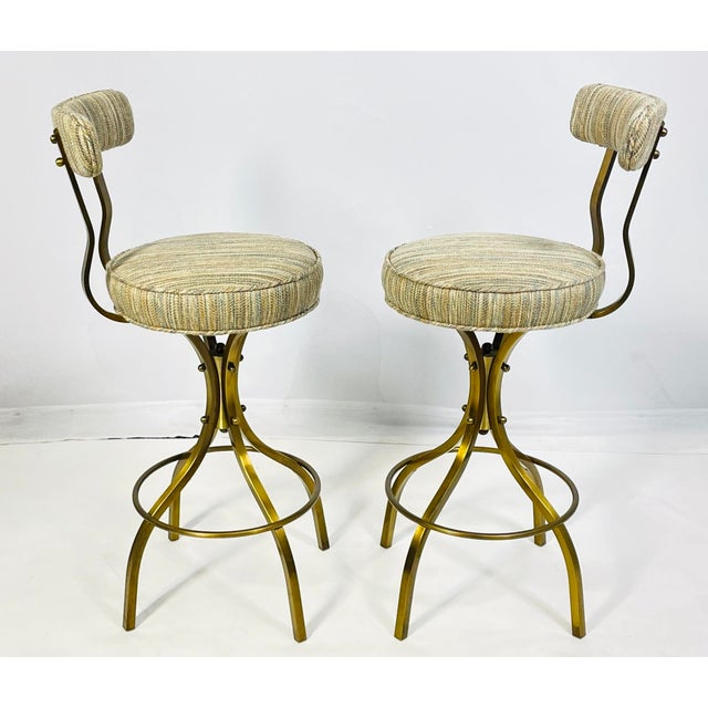 Textile Pair of Charles Hollis Jones “Sinatra” Solid Brass Swivel Barstools, Usa, 1960s For Sale - Image 7 of 18