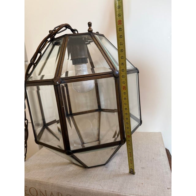 Gold Antique Vienna Secession Pendant Lantern with Beveled Glass attributed to Adolf Loos, Vienna, 1900s For Sale - Image 8 of 9
