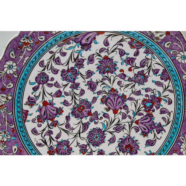 Amethyst Turkish Kütahya Pottery Hand Painted Wall Hanging Plate With Iznik Pattern 1950s For Sale - Image 8 of 12