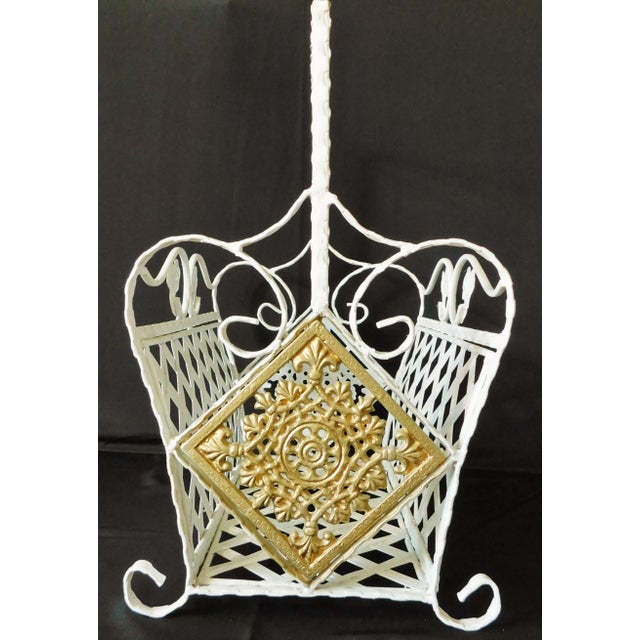 Vintage Gold & White Twisted Wrought Iron Medallion Basket Weave