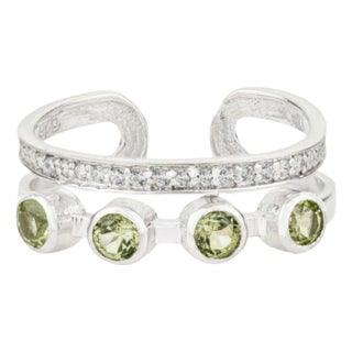 Sterling Silver August Birthstone Minimal Ring With Peridot & Zircon, Size 6 For Sale