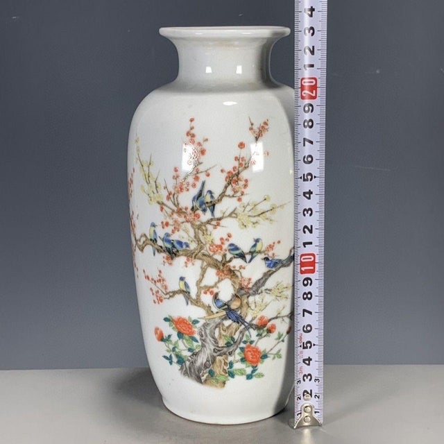 Chinese Chinese Famille Rose Porcelain Vase With Bird & Blossom Motif For Sale - Image 3 of 9
