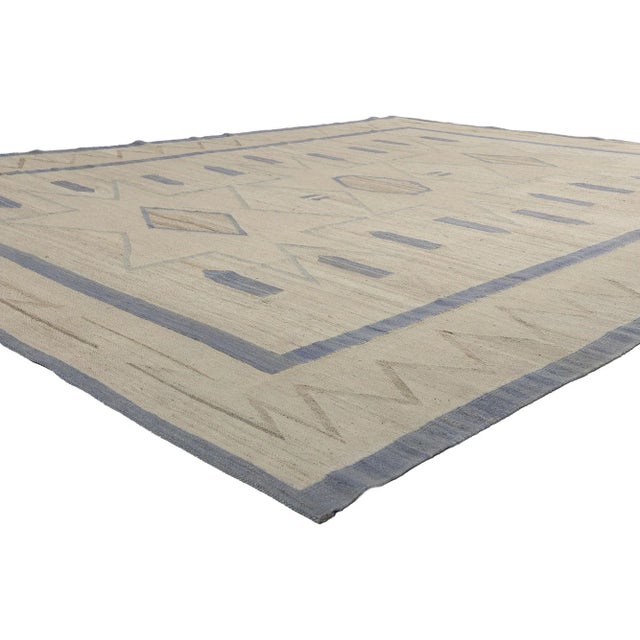 81097 Southwest Modern Desert Navajo-Style Rug, 08'11 x 11'05. Enter the captivating domain of this handwoven wool...