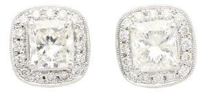 1990s Gia Certified 3 Carat Total Radiant Cut Diamond Stud Earrings in 18k White Gold, A Pair