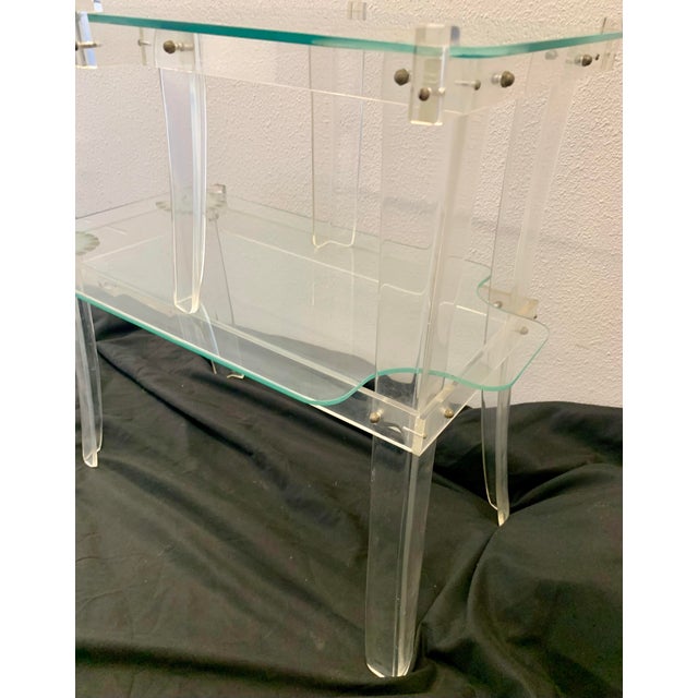 Transparent Vintage Hollywood Regency Lucite & Glass Side Table With Frosted Shell Detail For Sale - Image 8 of 10