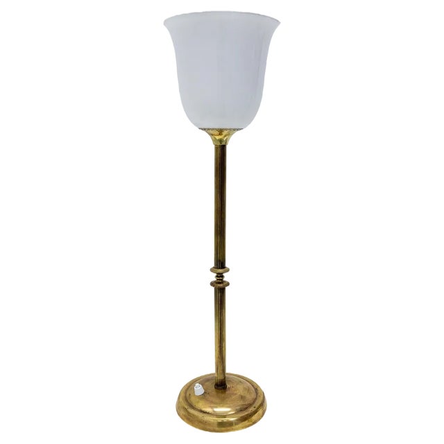 French Art Deco Table Lamp Brass and Opaline, 1930s For Sale