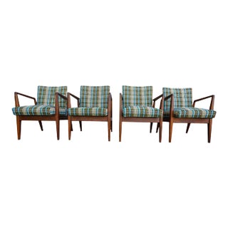 1950s Set of 4 Jens Risom C-120 Mid-Century Modern Walnut Chairs For Sale