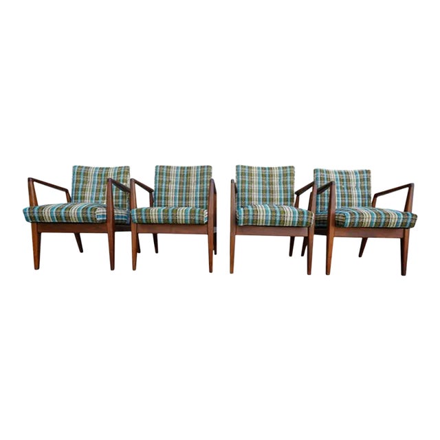 1950s Set of 4 Jens Risom C-120 Mid-Century Modern Walnut Chairs For Sale