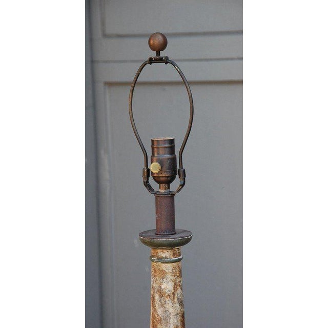 Faux Marble Column Lamp With Custom Pleated Shade For Sale - Image 4 of 5
