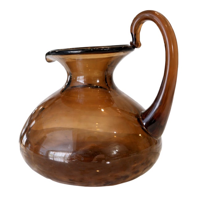 1950s Amber Glass Pitcher or Vase For Sale