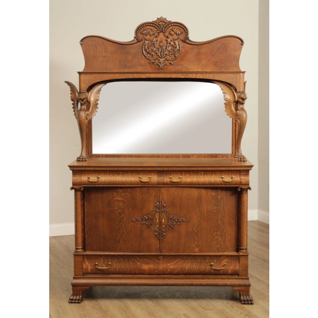 Antique Victorian Winged Griffin Carved Oak Sideboard Buffet For Sale - Image 10 of 13