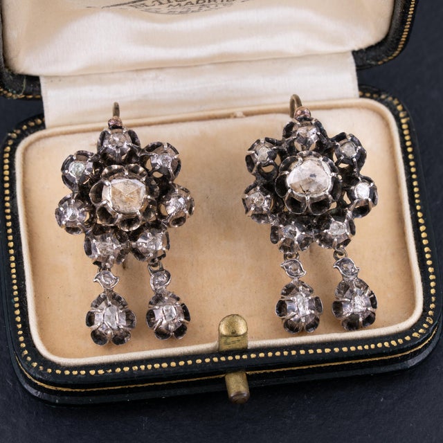 Metal Antique Georgian Rose Cut Diamond Silver Dangle Earrings, A Pair For Sale - Image 7 of 7