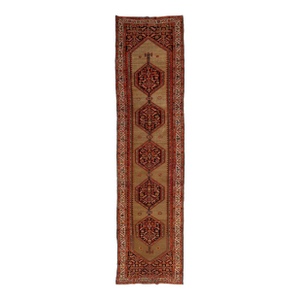 1900s Brown Antique Malayer Wool Runner With Tribal Pattern
