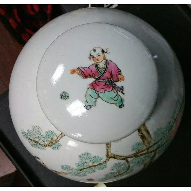 Chinese Circa 1970 Chinese Famille Rose Porcelain Four Boys at Play Yingxi Motif Ginger Jar For Sale - Image 3 of 7