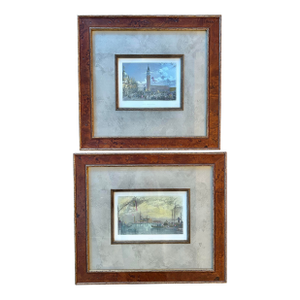 19th Century Hand Colored Engravings of Venice Newly Framed in Burlwood - A Pair