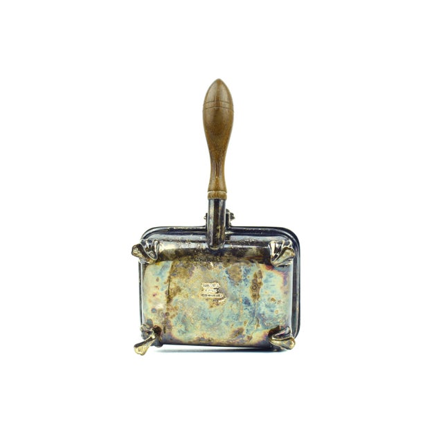 Mid 20th Century Mid 20th Century English Silver Plated Crumb Catcher Silent Butler Helper Pan With Wooden Handle For Sale - Image 5 of 7