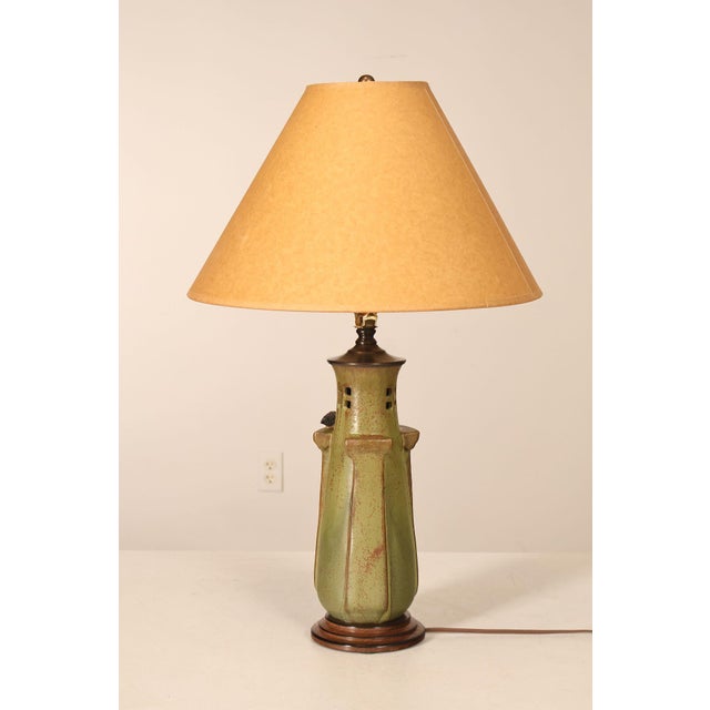 Ephraim Faience Pottery Arts And Crafts Green Lighthouse Table Lamp For Sale - Image 17 of 18