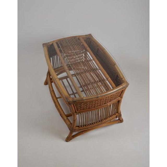 Vintage Rattan and Wicker Coffee Table with Glass Top, 1960s For Sale - Image 12 of 18