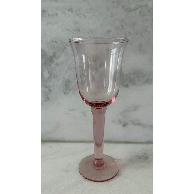 Set of 6 Vintage Pink Hand Blown Wine Goblets For Sale - Image 4 of 9