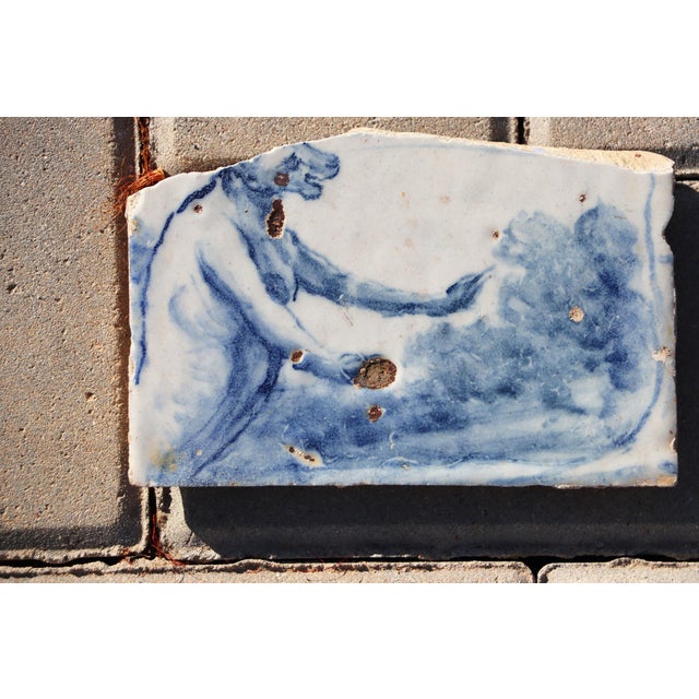 18th Century Portuguese Tile Mythical Creature Fragment Blue & White Antique Hand Painted For Sale - Image 4 of 6