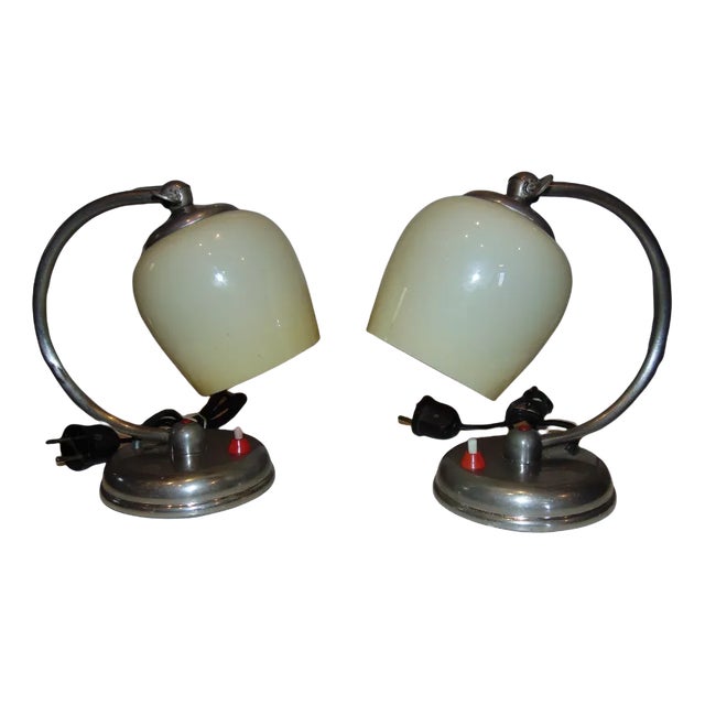 Art Deco Nickel-Plated Table or Wall Lamps, Set of 2 For Sale