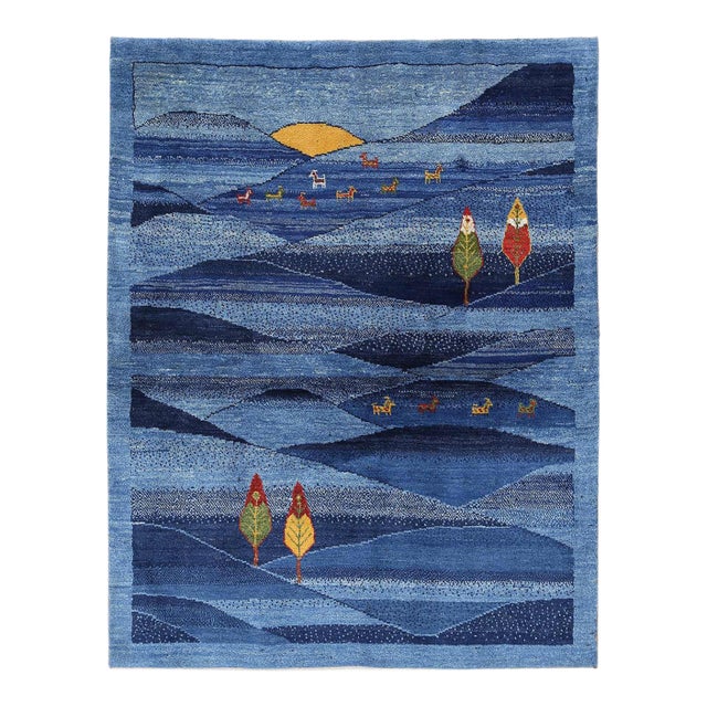 Pasargad DC Blue Color Fine Hand Knotted Gabbeh Rug For Sale