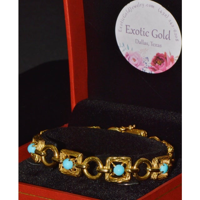 Vintage Mid-Century Solid 18k Gold & Natural Persian Turquoise Bracelet For Sale - Image 11 of 11