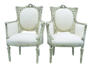 20th Century Art Nouveau Bergere Chairs - a Pair