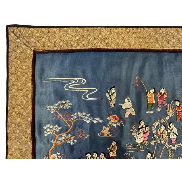 Chinese Mid-20th Century Chinese Silk Embroidery Baizi Playing in Spring For Sale - Image 3 of 10