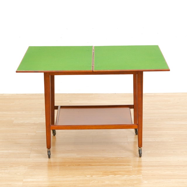 Mid Century Teak Folding Bar Cart Card Table For Sale In Los Angeles - Image 6 of 11