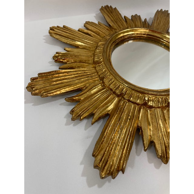 Mid 20th Century Large 18" Bright Gold Italian Giltwood Sunburst Wall Mirror For Sale - Image 4 of 15
