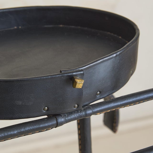 French Leather + Brass Valet by Jacques Adnet, 1950s For Sale - Image 9 of 11