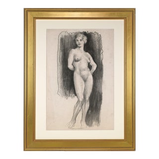 Vintage Art Deco Charcoal Nude Figure Study Drawing of a Woman by Illustrator William B Pattengill 1934 For Sale