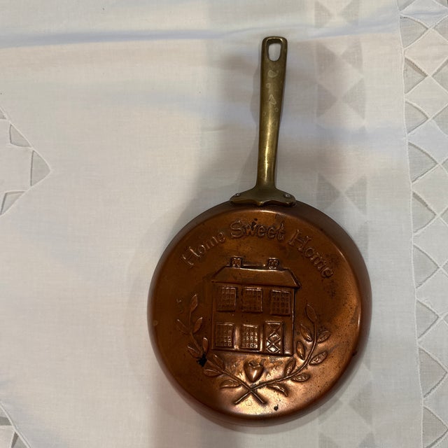 Has some Old to the copper because of age. Vintage copper home hanging Home sweet home mini Copper Pan. Please look at...