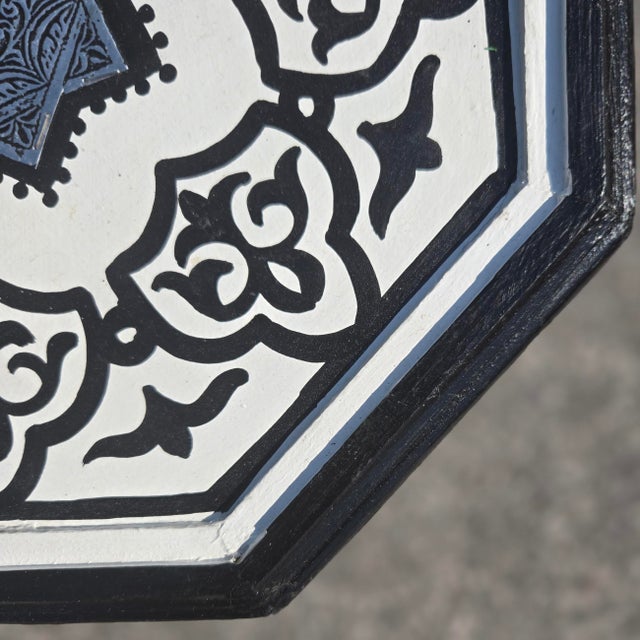 2020s White and Black Moroccan Hand-Painted Accent Table For Sale - Image 5 of 6